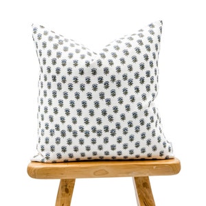 Designer Floral in Olive Green and Blue on Off White Linen Pillow Cover, Floral Pillow cover,  Decorative Throw Pillow, Farmhouse pillow