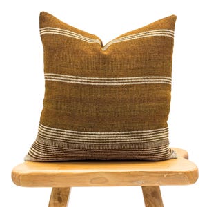 Vintage Indian Wool Pillow Cover, Mustard Wool Pillow, Yellow Saffron and White  Pillow Cover 22x22, Farmhouse pillow, High End pillow