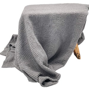 Oversized Linen Cotton Waffle Throw Blanket image 9