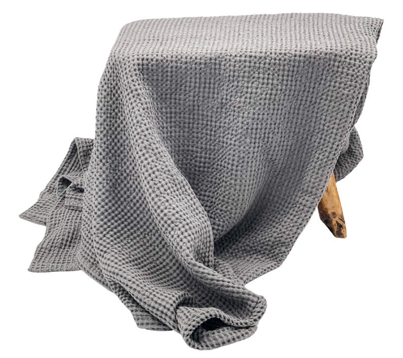 Oversized Linen Cotton Waffle Throw Blanket image 9