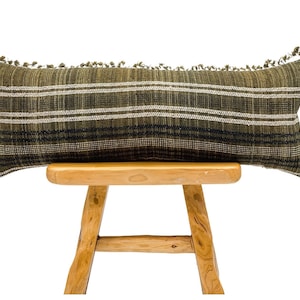 Extra Long Lumbar Pillow Cover, Indian Wool Pillow, Tan Brown Pillow, Brown striped Pillow, Bolster Pillow, Farmhouse pillow, Brown pilow