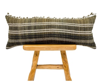 Extra Long Lumbar Pillow Cover, Indian Wool Pillow, Tan Brown Pillow, Brown striped Pillow, Bolster Pillow, Farmhouse pillow, Brown pilow
