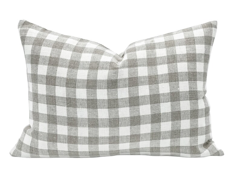 Linen Woven Plaid Pillow Cover Plaid Pillow Cream and Taupe Etsy