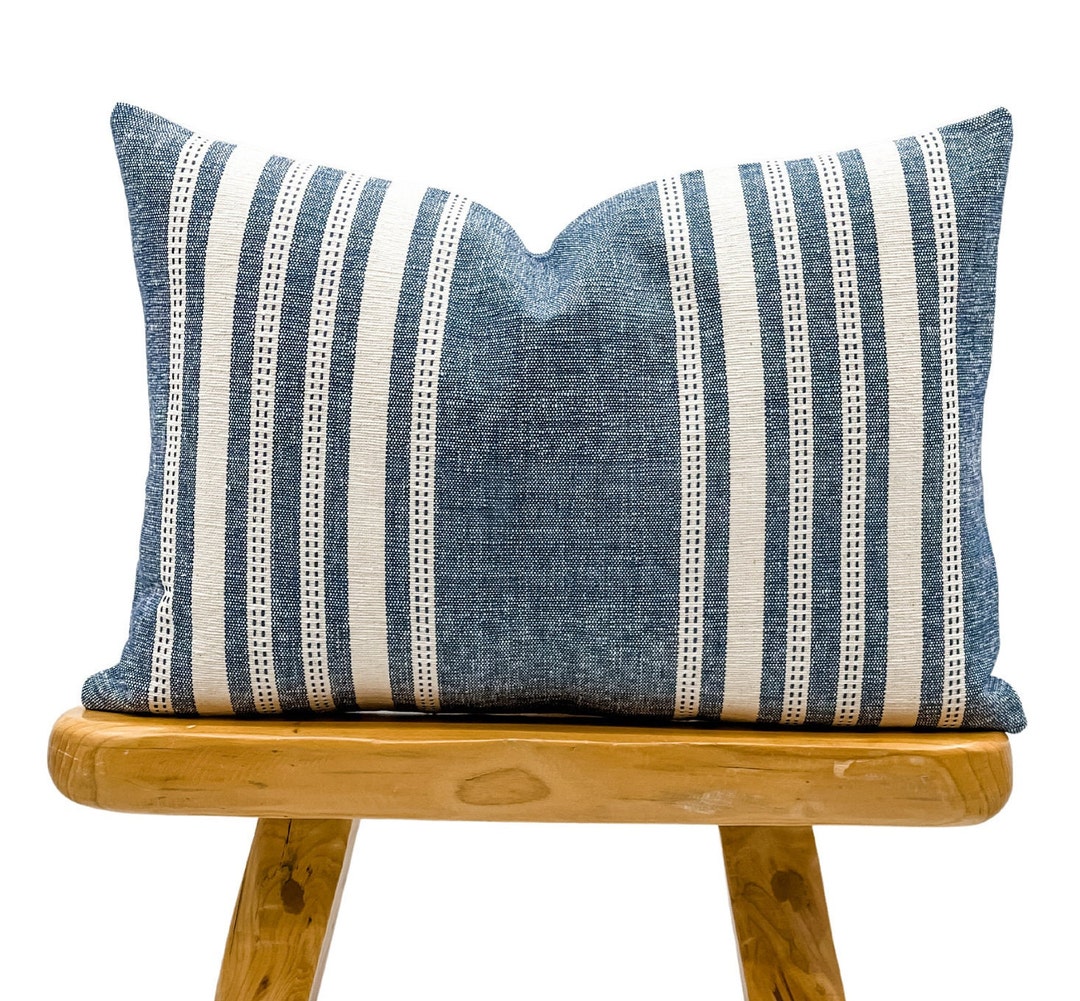 Blue and White Pillow Cover, 14x20 Pillow Cover Lumbar, Blue Ticking