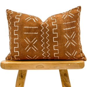 Authentic African Pillow, Handwoven Mudcloth Pillow Rust with Cream Abstract pattern Pillow Cover|Lumbar Pillow, Throw Pillow Cover, Cushion