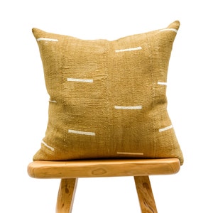 Authentic African Pillow, Mustard Mudcloth Pillow, Mustard Pillow Cover with White pattern, Throw Pillow cover, Cushion 22x22