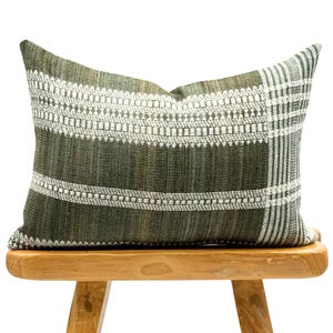 Lumbar Pillow Cover, Indian Wool Pillow Cover, Green Wool Pillow, Light Green and White Pillow Cover 14x20, Lumbar Pillow, Farmhouse pillow