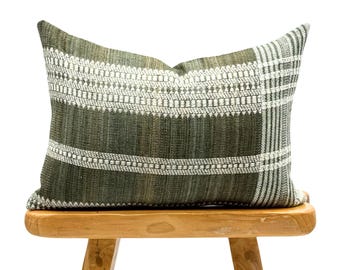 Lumbar Pillow Cover, Indian Wool Pillow Cover, Green Wool Pillow, Light Green and White Pillow Cover 14x20, Lumbar Pillow, Farmhouse pillow