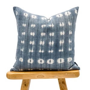 Farmhouse Pillow, Blue Grey African Pillow, Light Grey Mudcloth Pillow with White Design, Blue Grey Pillow Cover 20x20| Throw Pillow cover