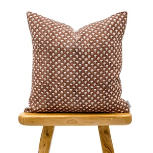 Designer Floral Rust Brown on Natural Linen Pillow Cover, Terra Cotta Pillow cover, Boho Pillow, Farmhouse Pillow, Floral pillow cover
