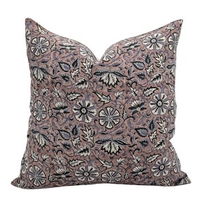 Designer mauve floral on Natural Linen Pillow Cover, Mauve Pillow cover, Boho Pillow, Farmhouse Pillow, Floral pillow, Spring decor
