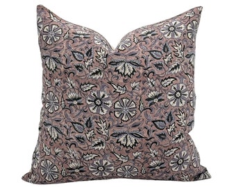 Designer mauve floral on Natural Linen Pillow Cover, Mauve Pillow cover, Boho Pillow, Farmhouse Pillow, Floral pillow, Spring decor