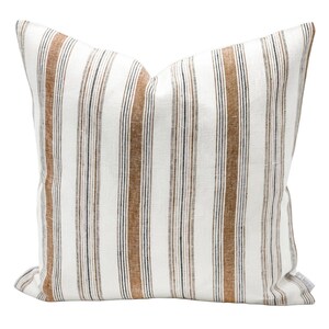 Designer Striped Handwoven Linen Pillow Cover, Tan brown stripes Pillow cover, Boho Pillow, Decorative Throw Pillow, Handloomed pillow cover image 4