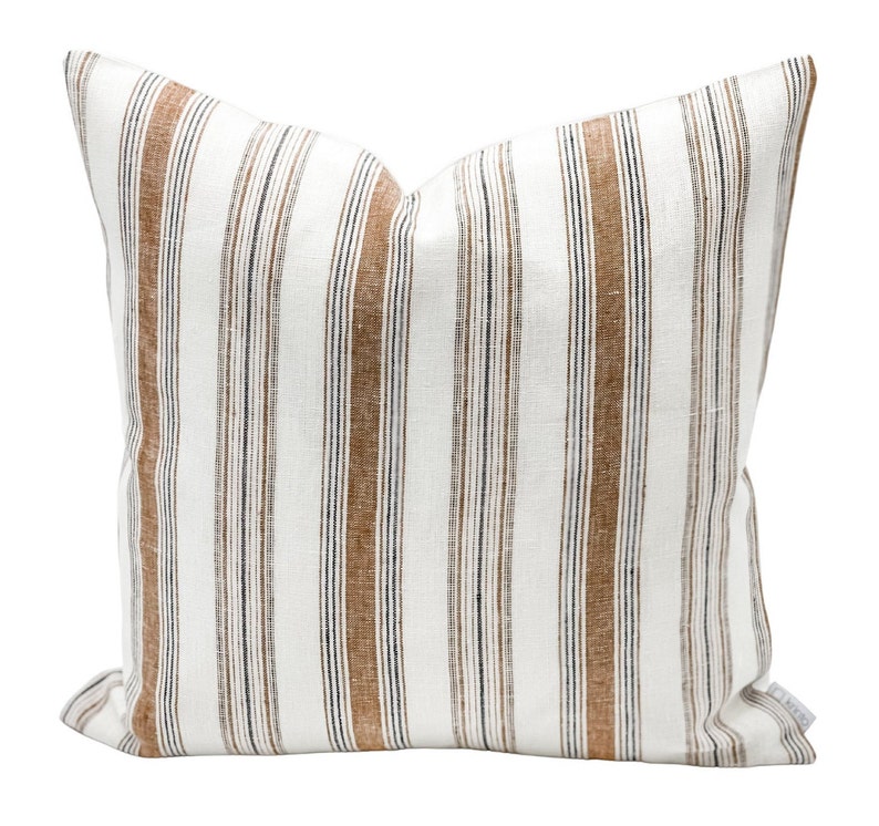 Designer Striped Handwoven Linen Pillow Cover, Tan brown stripes Pillow cover, Boho Pillow, Decorative Throw Pillow, Handloomed pillow cover image 4