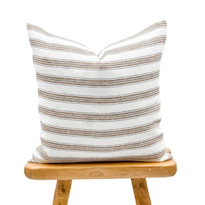 Designer Striped Handwoven Linen Pillow Cover, Rust brown stripes Pillow cover, Boho Pillow, Decorative Throw Pillow, Handloom pillow cover