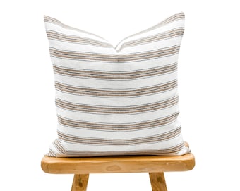 Funda de almohada de lino tejida a mano con diseño de rayas, funda de almohada con rayas marrón óxido, funda de almohada bohemia, funda de almohada decorativa, funda de almohada tejida a mano