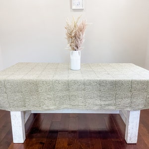 Light Olive Green Floral Design on Natural Linen Table Cover, Neutral Table Linen, Fall Decor Tablecloth, Floral Table linen in Light Green image 2