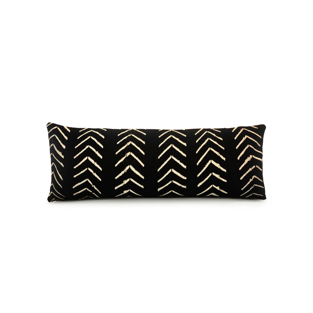 Extra Long Lumbar Pillow, African Pillow, Black Mudcloth Pillow Cover