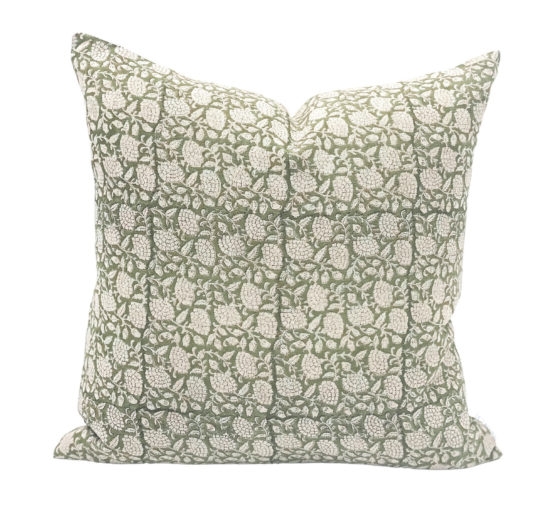 Designer Floral Olive Green on Natural Linen Pillow Cover Etsy