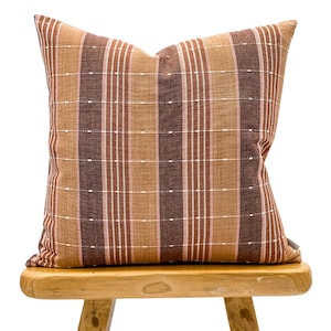 Tan and Terra cotta rust Striped Woven Pillow Cover, Yellow and Brown hmong pillow, Farmhouse pillow, Rust and mustard textured pillow