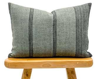 Lumbar Pillow Cover, Indian Wool Pillow Cover, Dark green Wool Pillow, Dark Green with black Stripes Pillow Cover 14x20, Farmhouse pillow