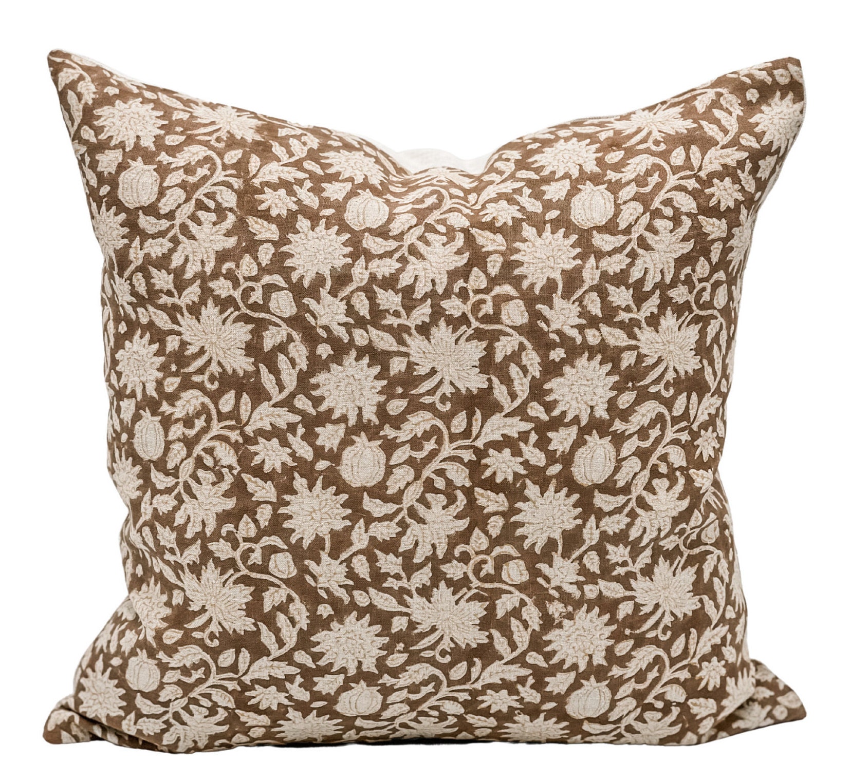 Designer Floral Umber Mustard on Natural Linen Pillow Cover | Etsy