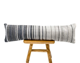 Extra Long Lumbar Pillow Cover, Oversized Lumbar pillow, Handwoven pillow Cover, modern pillow, White, black and Grey Pillow, Neutral Pillow
