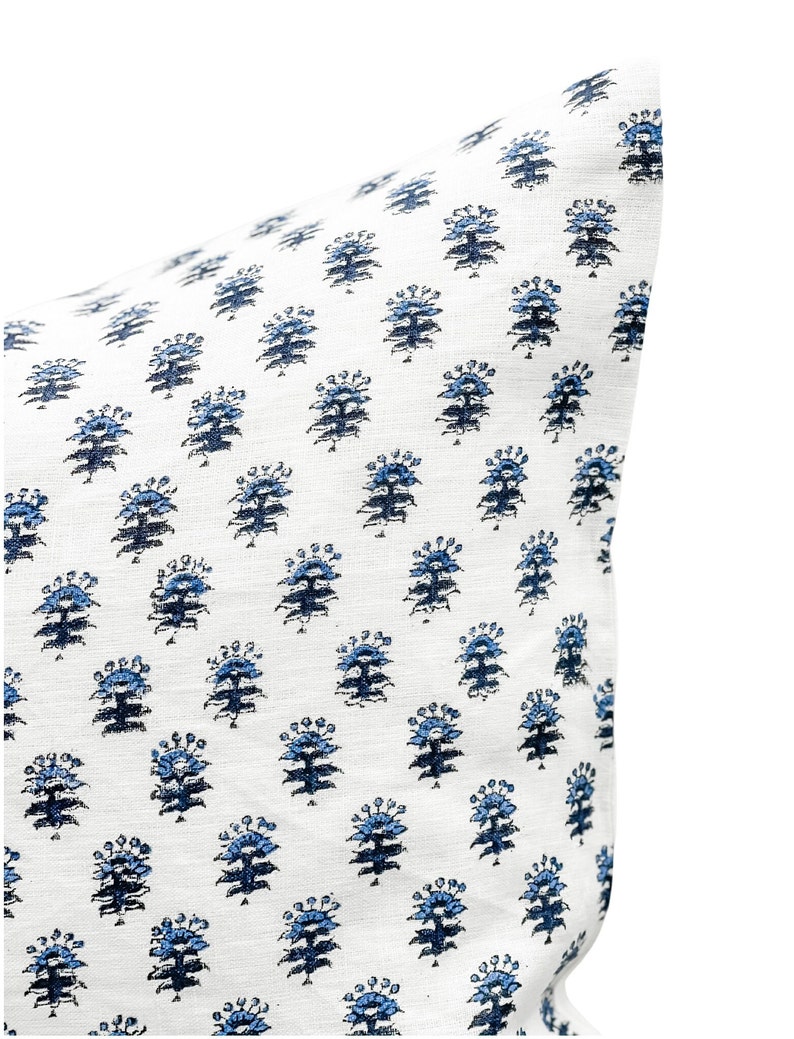 Designer Floral in Navy Blue on Off White Linen Pillow Cover, Small Flowers Floral Pillow cover, Decorative Throw Pillow, Farmhouse pillow image 2