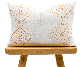 Mudcloth Pillow Cover, African Pillow, Lumbar Pillow, White and rust Mudcloth| Fall Decor Pillow| Throw Pillow, Mud Cloth Pillow Cover 14x20