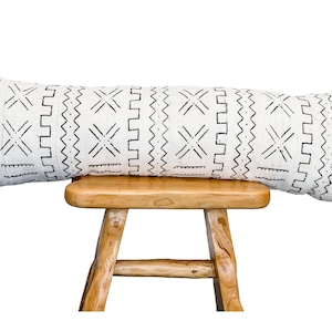 Extra long Bolster Pillow Cover, White African Mudcloth Pillow Cover, Extra Long Lumbar Pillow, Long White and Black Abstract Pillow cover