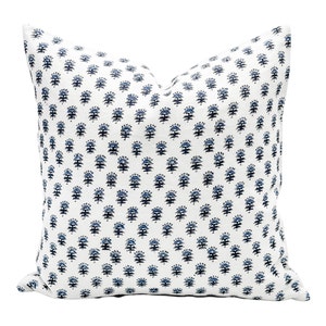 Designer Floral in Navy Blue on Off White Linen Pillow Cover, Small Flowers Floral Pillow cover, Decorative Throw Pillow, Farmhouse pillow image 4