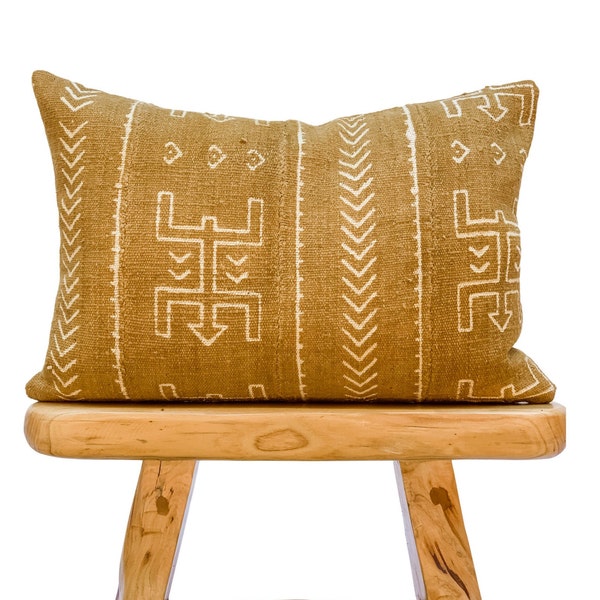 Mudcloth Pillow Cover 14x20, African Pillow, Lumbar Pillow, Mustard Mudcloth Cushion| Fall Decor Pillow| Throw Pillow, Mud Cloth Pillow