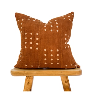 Authentic African Pillow, Handwoven Mudcloth Pillow, Brown Rust with White Dots Pillow Cover| Throw Pillow cover, Sofa Cushion 20x20