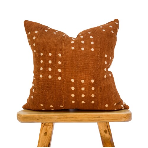 Oreiller africain authentique, oreiller en tissu de boue tissé à la main, rouille brune à pois blancs taie d'oreiller | Housse de coussin, coussin de canapé 20 x 20