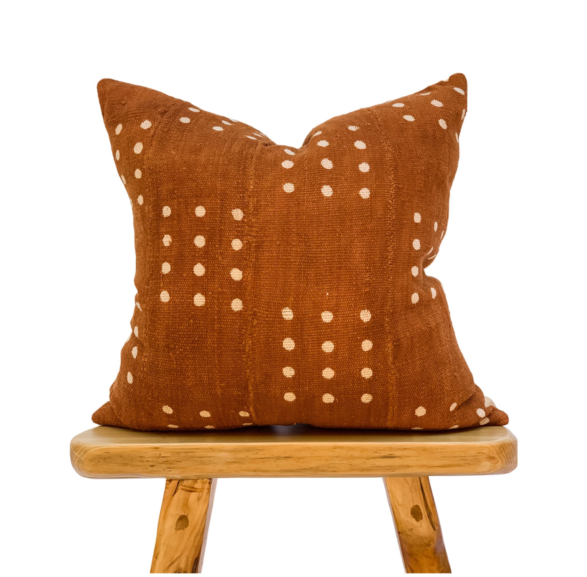 Oreiller Africain Authentique, Oreiller en Toile de Boue Tissé à La Main, Rouille Brune avec Housse 