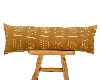 Extra Long Lumbar Pillow, African Pillow, Mustard Mudcloth Pillow, One of a kind Decorative Pillow Cover, Sofa Cushion Throw Pillow
