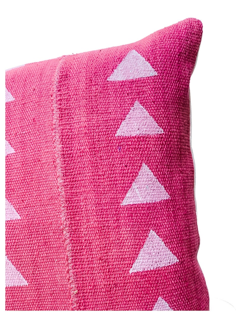 Authentic African Pillow, Lumbar Pillow, Pink Mudcloth Pillow, Pink and White triangles Pillow Cover , Throw Pillow cover, Cushion 14x20 image 2