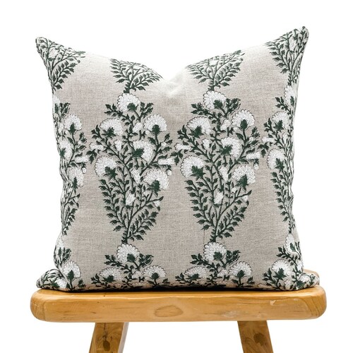 Neutral Cream and Green Floral Pillow Cover Etsy
