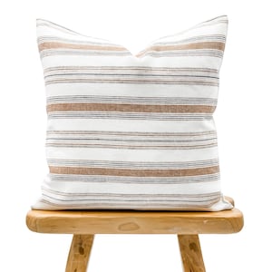 Designer Striped Handwoven Linen Pillow Cover, Tan brown stripes Pillow cover, Boho Pillow, Decorative Throw Pillow, Handloomed pillow cover