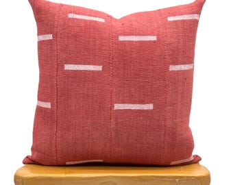 Coussin africain authentique, tissé à la main en tissu bogolan, rouge à rayures blanches, housse de coussin 50 x 50 cm | Housse de coussin décorative, coussin de canapé