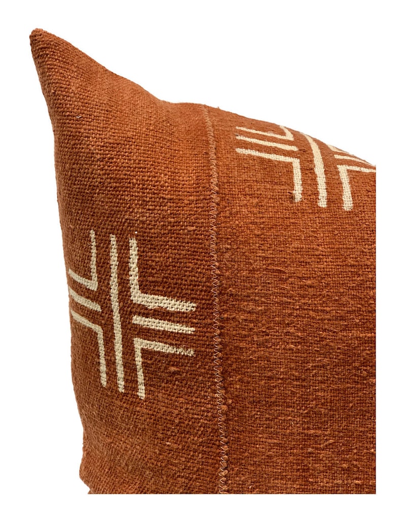 Authentic African Pillow, Handwoven Mudcloth Pillow, Rust with Cream Abstract pattern Pillow Cover Throw Pillow cover, Sofa Cushion image 2