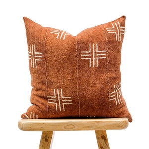 Authentic African Pillow, Handwoven Mudcloth Pillow, Rust with Cream Abstract pattern Pillow Cover Throw Pillow cover, Sofa Cushion image 1