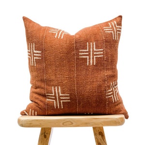 Authentic African Pillow, Handwoven Mudcloth Pillow, Rust with Cream Abstract pattern Pillow Cover| Throw Pillow cover, Sofa Cushion