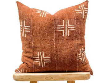 Authentic African Pillow, Handwoven Mudcloth Pillow, Rust with Cream Abstract pattern Pillow Cover| Throw Pillow cover, Sofa Cushion