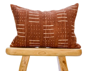 Mudcloth Pillow Cover, African Pillow, Lumbar Pillow, Brown Rust Mudcloth Cushion| Fall Decor Pillow| Throw Pillow, Mud Cloth Pillow