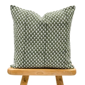 Designer Olive Green on Off White Linen Pillow Cover, Green Pillow cover, Boho Pillow, Farmhouse Pillow, Floral pillow