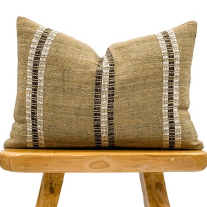 Lumbar Pillow Cover, Indian Wool Pillow Cover, Tan Beige Wool Pillow, Tan with Stripes Pillow Cover 14x20, Lumbar Pillow, Farmhouse pillow