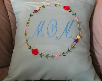 Hand embroidered pillow cover, Mother's Day gift, Mother's Day pillow, MOM