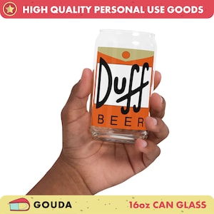 Duff Beer Drinking Cup - The Simpsons Can-Shaped Glass - 16oz - Physical Items  - Thick and Durable Printed Glassware