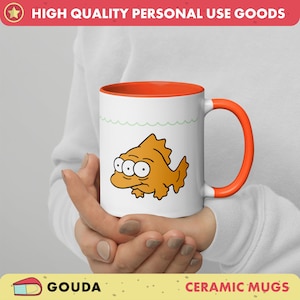 Blinky Ceramic Mug - Simpsons Color Splash Mug - 6 Mug Colors to Choose From - Double Sided Print - Fish Cup
